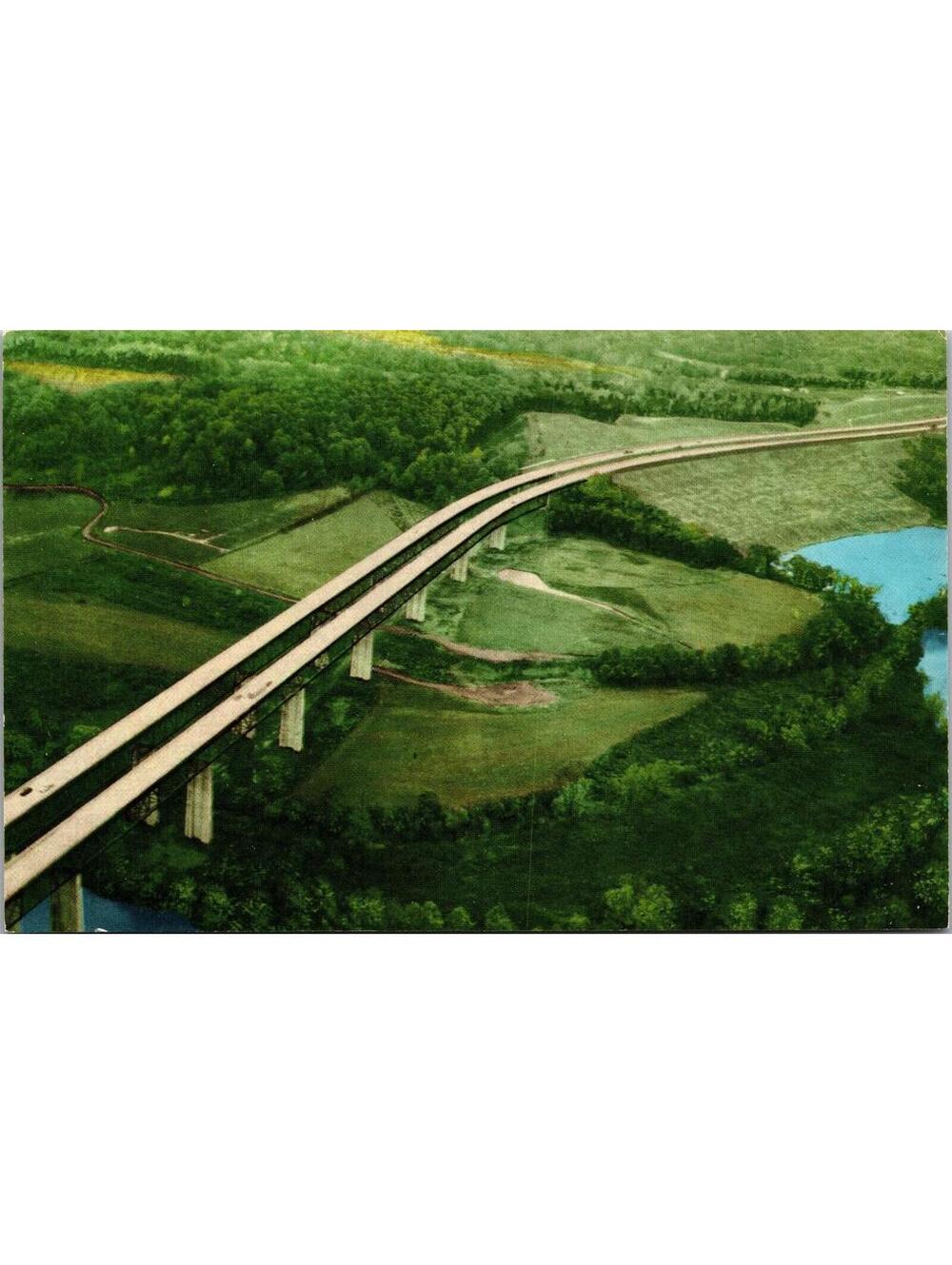 Aerial View Twin Bridges Cuyahoga River Valley Ohio Postcard Uposted